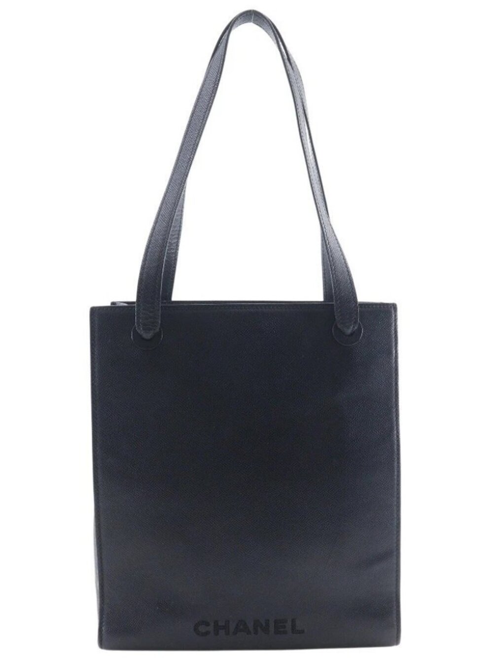 CHANEL logo Tote Bag black Caviar skin Women